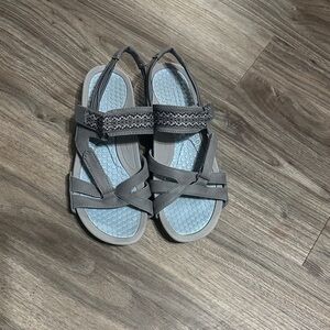 BareTraps Gray Strappy Sandals with Blue Footbed